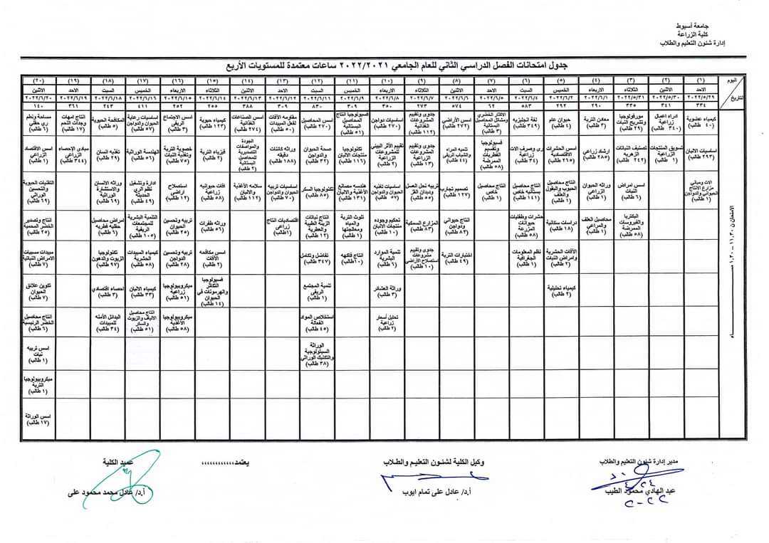 جداول الامتحانات2021-2022