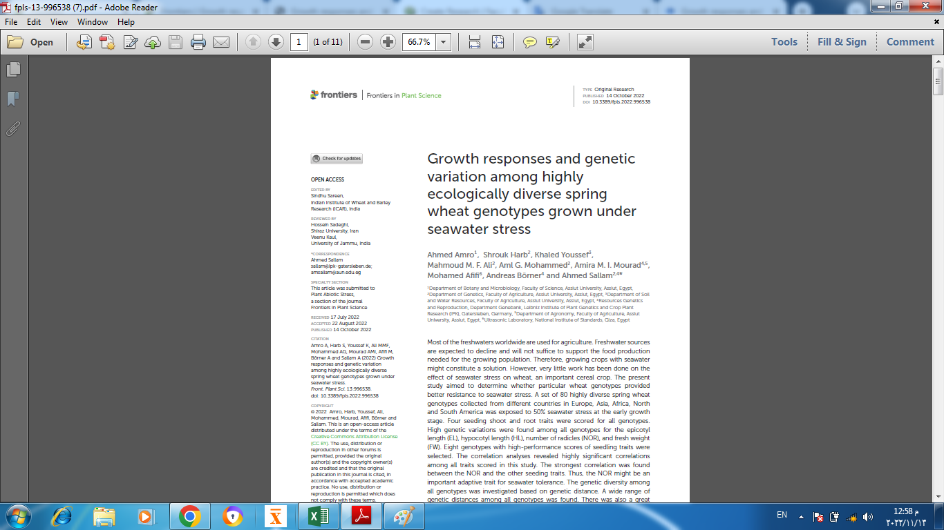 Growth responses and genetic variation among highly ecologically diverse spring wheat genotypes grown under seawater stress