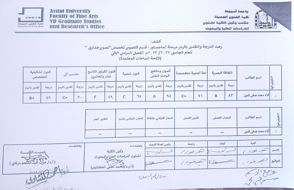 ​  نتيجة مقرارات السنة التمهيدية لمرحلة الدراسات العليا (ماجستير) للعام الجامعى 2022/2023م [إضغط و إسحب للتحريك] ​