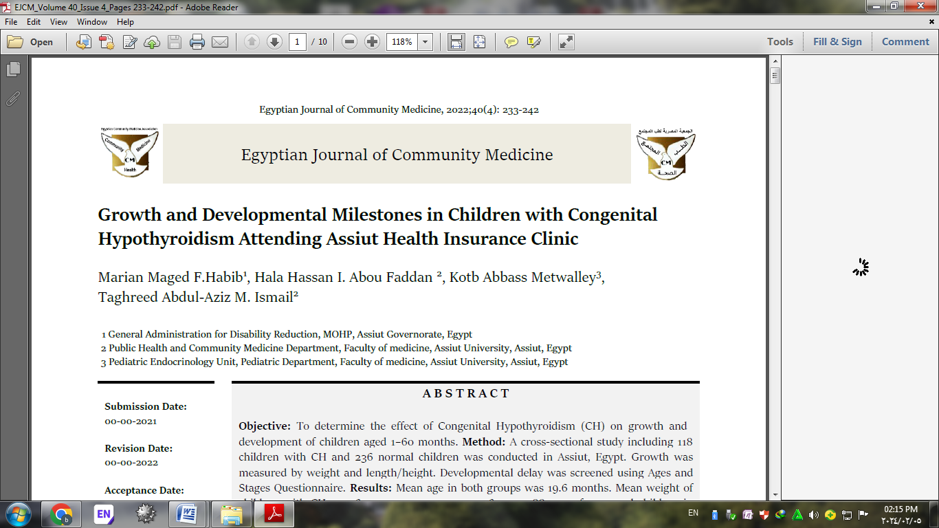 The Egyptian Journal of Community Medicine