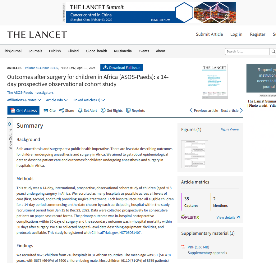 Outcomes after surgery for children in Africa ASOS-Paeds a 14-day prospective observational cohort study