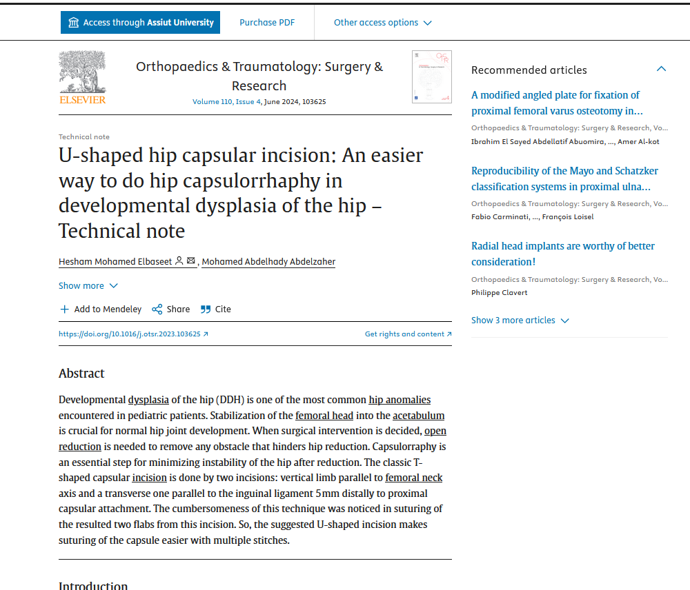 U-shaped hip capsular incision: An easier way to do hip capsulorrhaphy in developmental dysplasia of the hip–Technical note