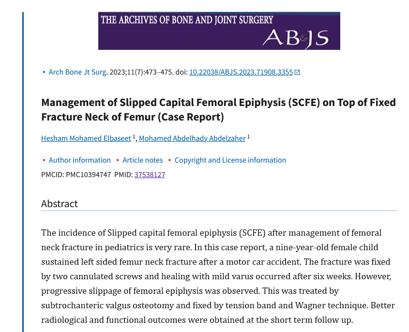 Management of Slipped Capital Femoral Epiphysis (SCFE) on Top of Fixed Fracture Neck of Femur (Case Report)