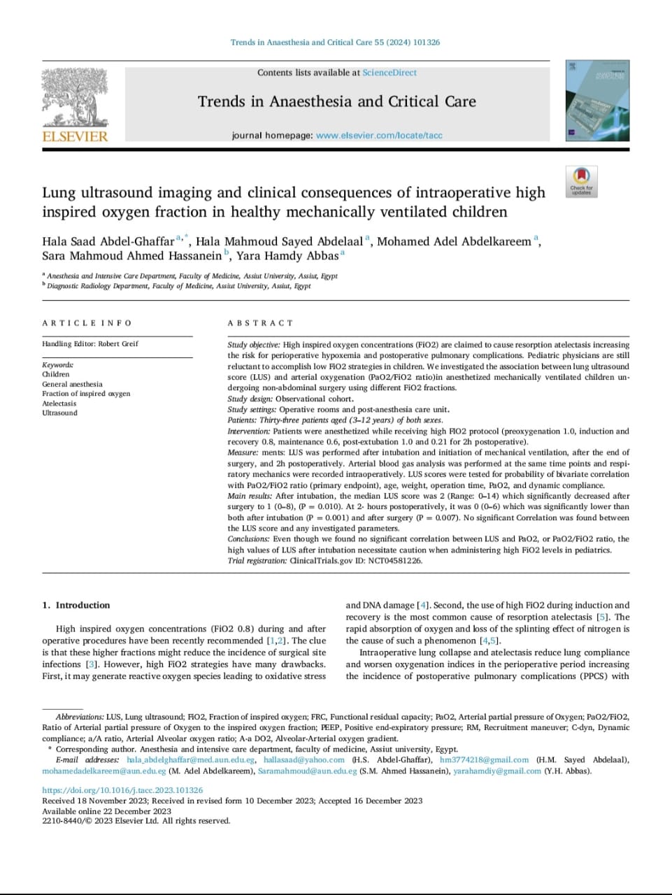 Lung ultrasound imaging and clinical consequences of intraoperative high inspired oxygen fraction in healthy mechanically ventilated children