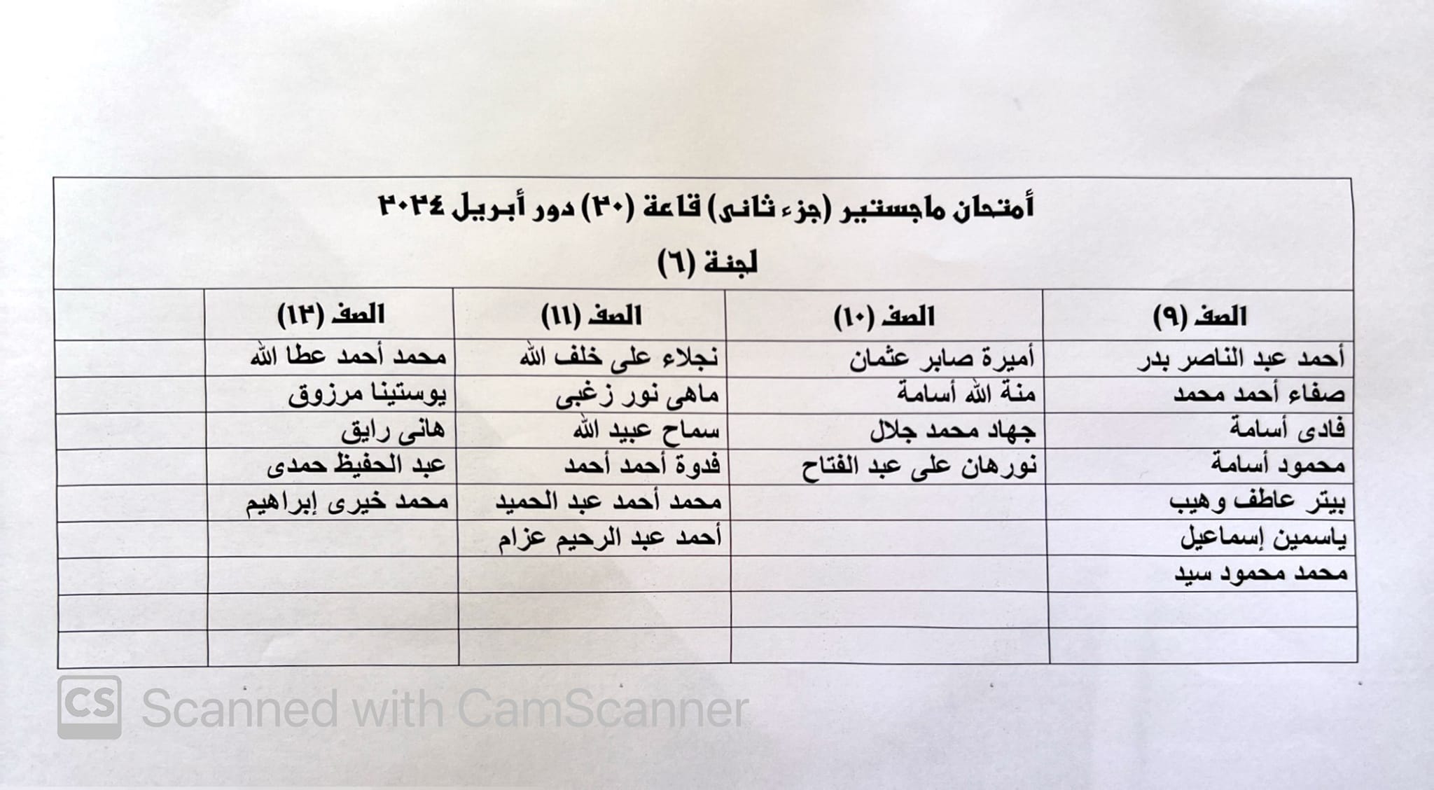 تقسيم قاعات امتحانات ماجستير جزء ثان دور ابريل ٢٠٢٤ قاعات (١٩) و (٢٠) اسفل بنك مصر