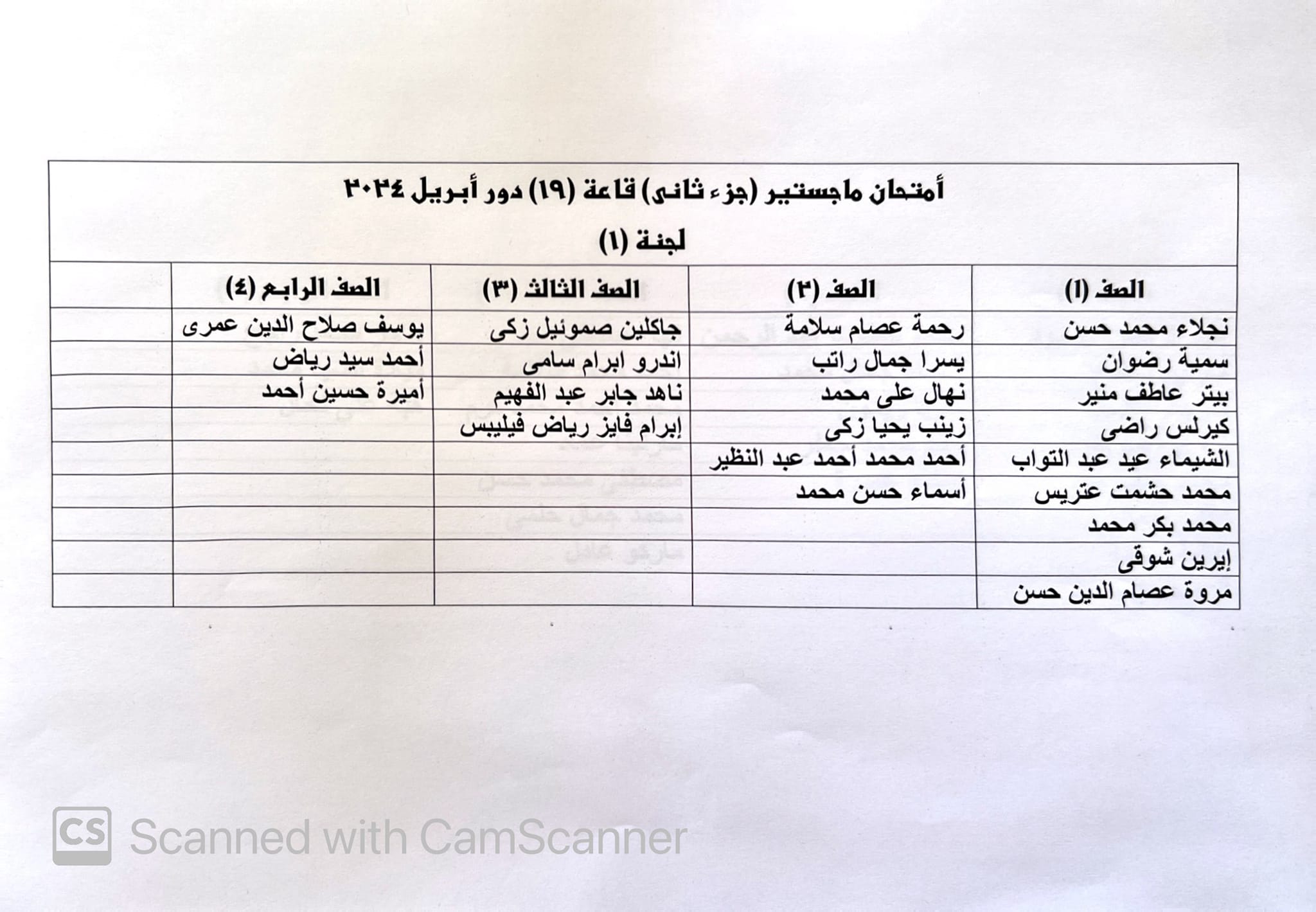 تقسيم قاعات امتحانات ماجستير جزء ثان دور ابريل ٢٠٢٤ قاعات (١٩) و (٢٠) اسفل بنك مصر