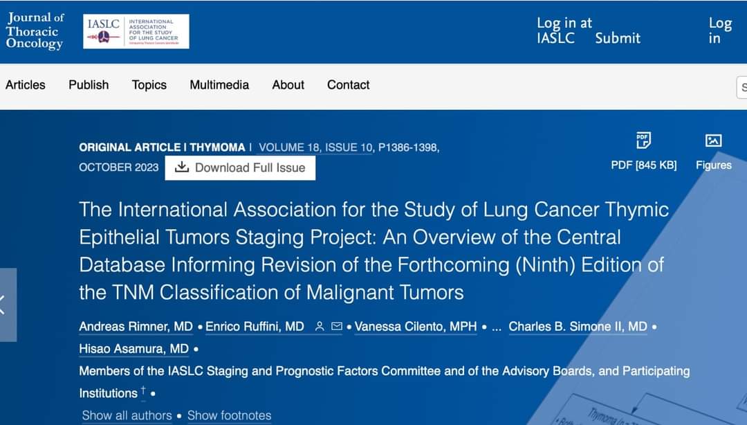 Assiut University participates in the established TNM database for thymus gland tumors