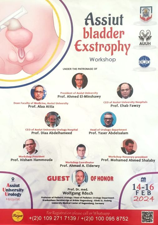A workshop on treating open bladder in children at the Urology Hospital at Assiut University during the period from February 14-16, 2024 in the conference hall at nine in the morning.