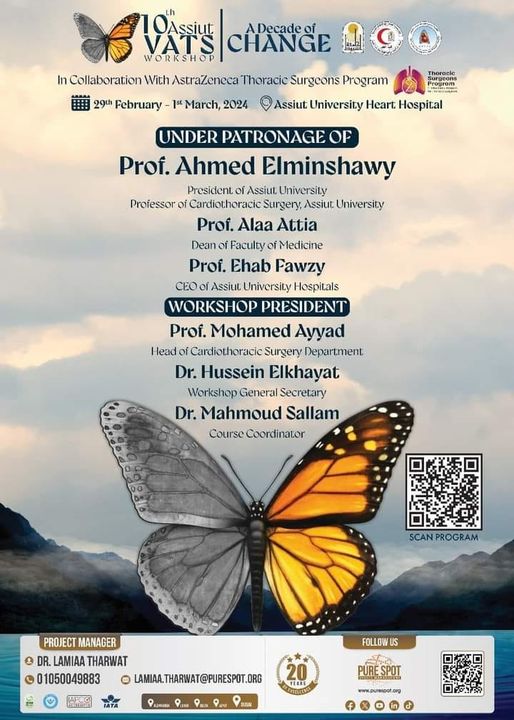 An invitation to the tenth surgical thoracoscopy workshop on February 29, 2024, organized by the Department of Cardiothoracic Surgery, Faculty of Medicine, Assiut University.
