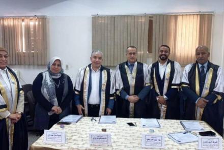The Dean of the Faculty of Medicine at Assiut University chairs a committee discussing a scientific thesis on modern techniques for relieving pain in hip joint surgeries.
