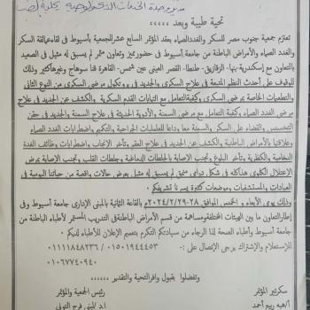 An invitation to participate in the seventeenth conference of the South Egypt Diabetes and Endocrinology Society in the eighth hall of the administrative building