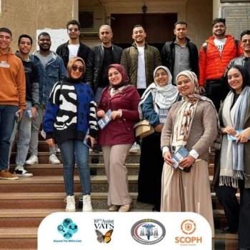 A team of young doctors on a field visit to Al Salam School to raise awareness of lung cancer and the dangers of smoking.