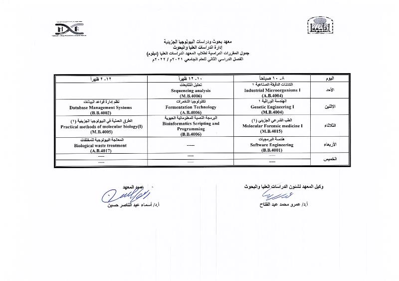 جدول الدبلوم