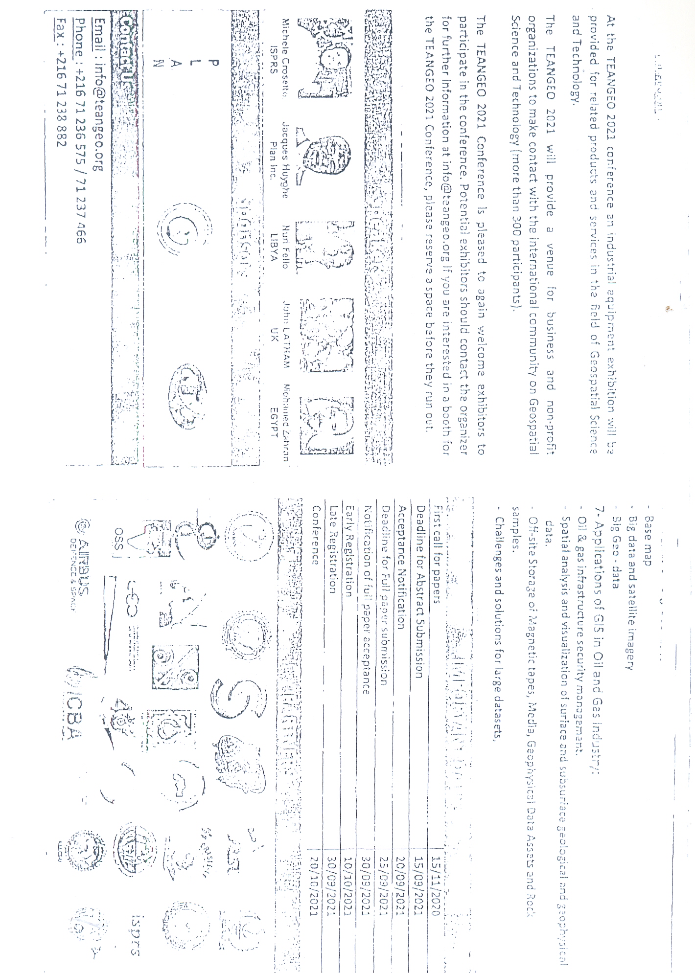اعتزام المركز الاقليمي للاستشعار عن بعد لدول شمال افريقيا عقد المؤتمر والمعرض الدولي الثالث للعلوم والتكنولوجية المتقدمة للجغرافية المكانية TeanGeo2021 3rd  في تونس خلال الفترة 20-22 أكتوبر 2021م