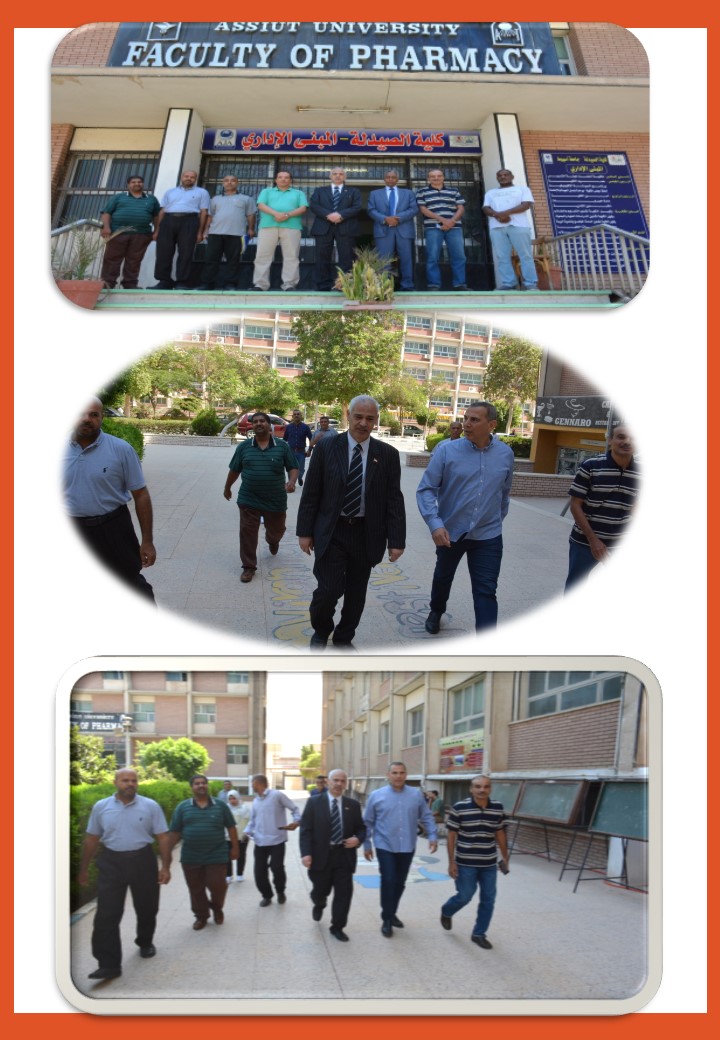 السيد الأستاذ الدكتور / أحمد محمد عبد المولى – عميد الكلية والقائم بأعمال نائب رئيس الجامعة لشئون التعليم والطلاب فى جولة تفقدية بكلية الصيدلة