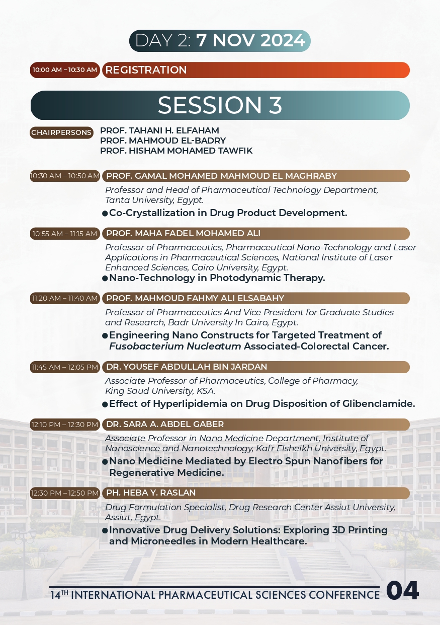 برنامج مؤتمر جامعة أسيوط  الدولى الرابع عشر للعلوم الصيدلية