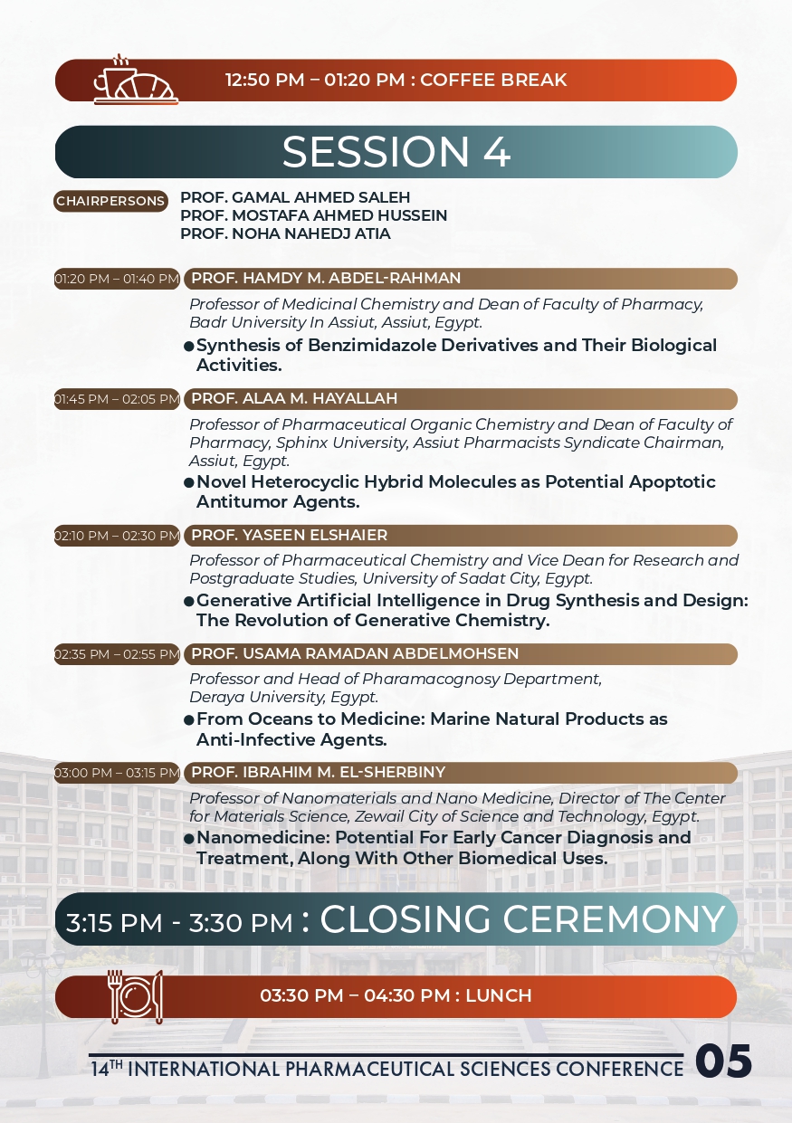 برنامج مؤتمر جامعة أسيوط  الدولى الرابع عشر للعلوم الصيدلية