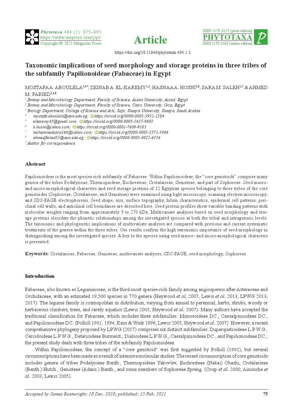 Taxonomic implications of seed morphology and storage proteins in three tribes of the subfamily Papilionoideae (Fabaceae) in Egypt