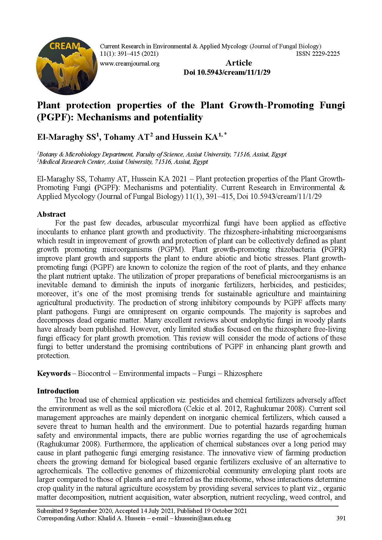 Plant protection properties of the Plant Growth Promoting Fungi